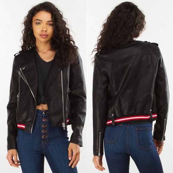 Blank NYC Jackets & Blazers - Blank NYC Racing Stripe Faux Leather Bomber Jacket